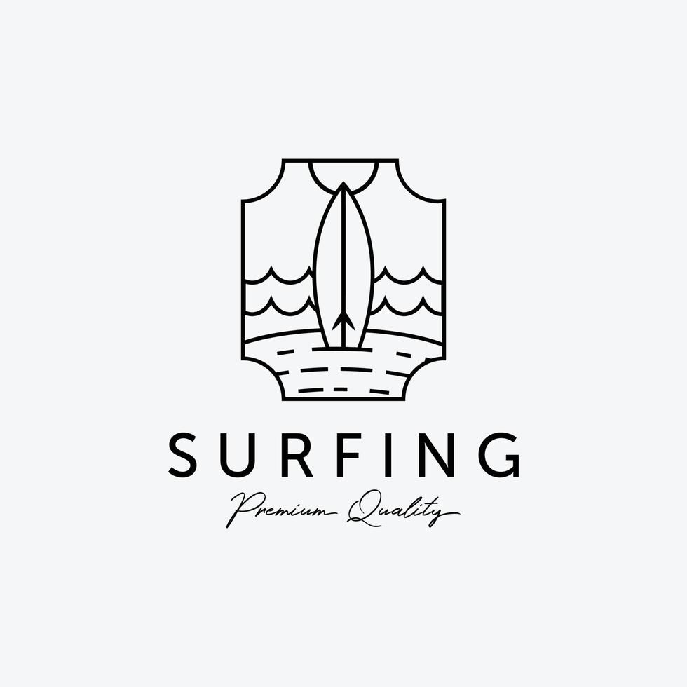 distintivo del logo vettoriale dell'arte della linea di surf della spiaggia delle vacanze, disegno dell'illustrazione del logo del surf per sport estremi