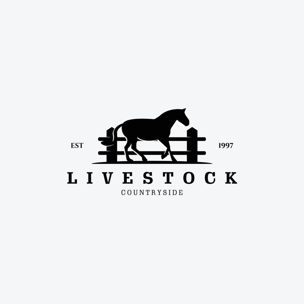 allevamento di bestiame logo vettoriale illustrazione vintage design, logo cavallo