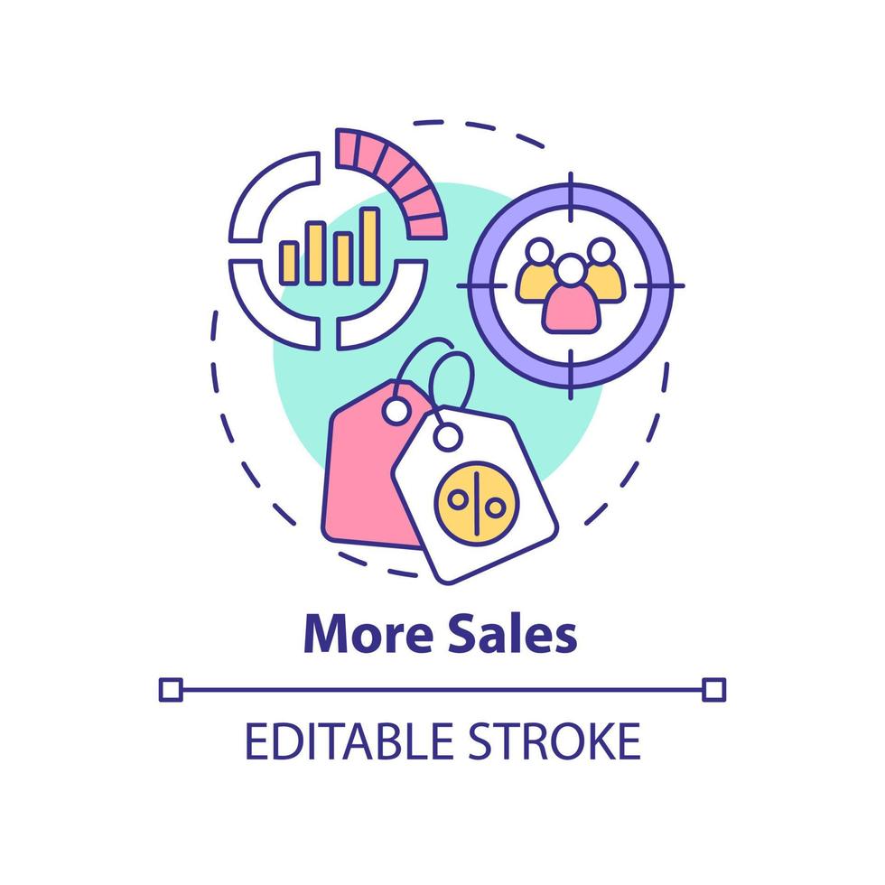 più icona del concetto di vendita. tecnica di coinvolgimento dei clienti. illustrazione della linea sottile dell'idea astratta della tendenza di marketing attuale. disegno di contorno isolato. tratto modificabile. arial, una miriade di caratteri pro-grassetto utilizzati vettore