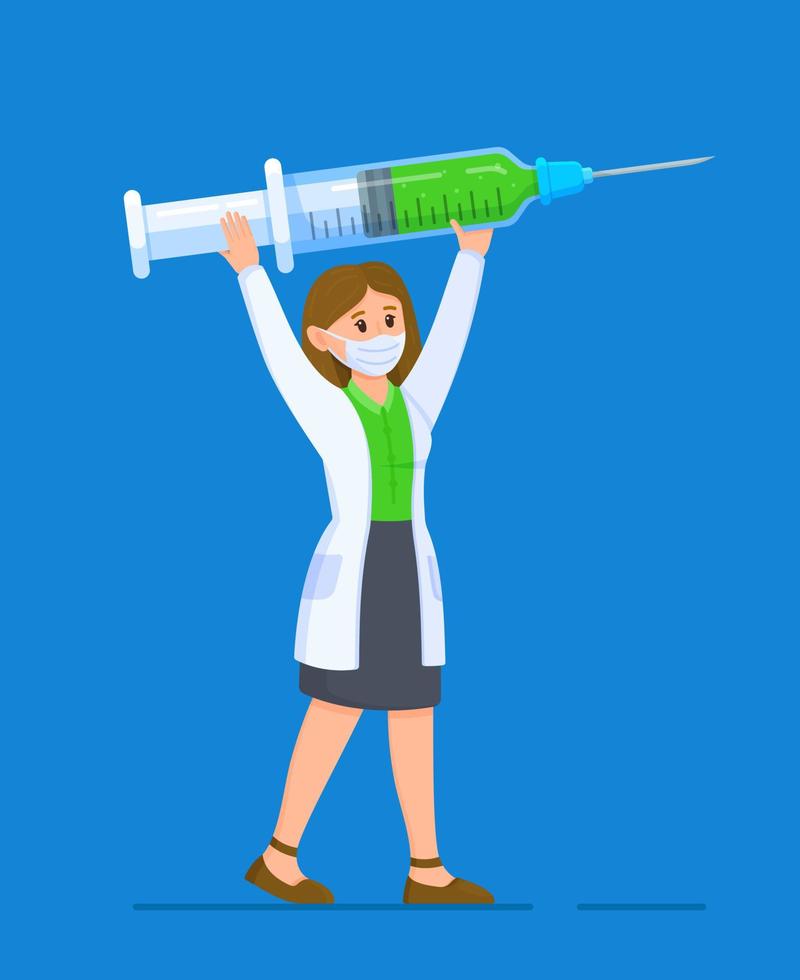 illustrazione vettoriale della siringa del medico. dando una vaccinazione. vaccinazione contro il coronavirus. concetto di pandemia