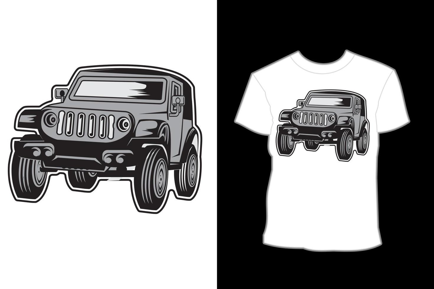 disegno della maglietta grigia dell'illustrazione dell'automobile della jeep vettore