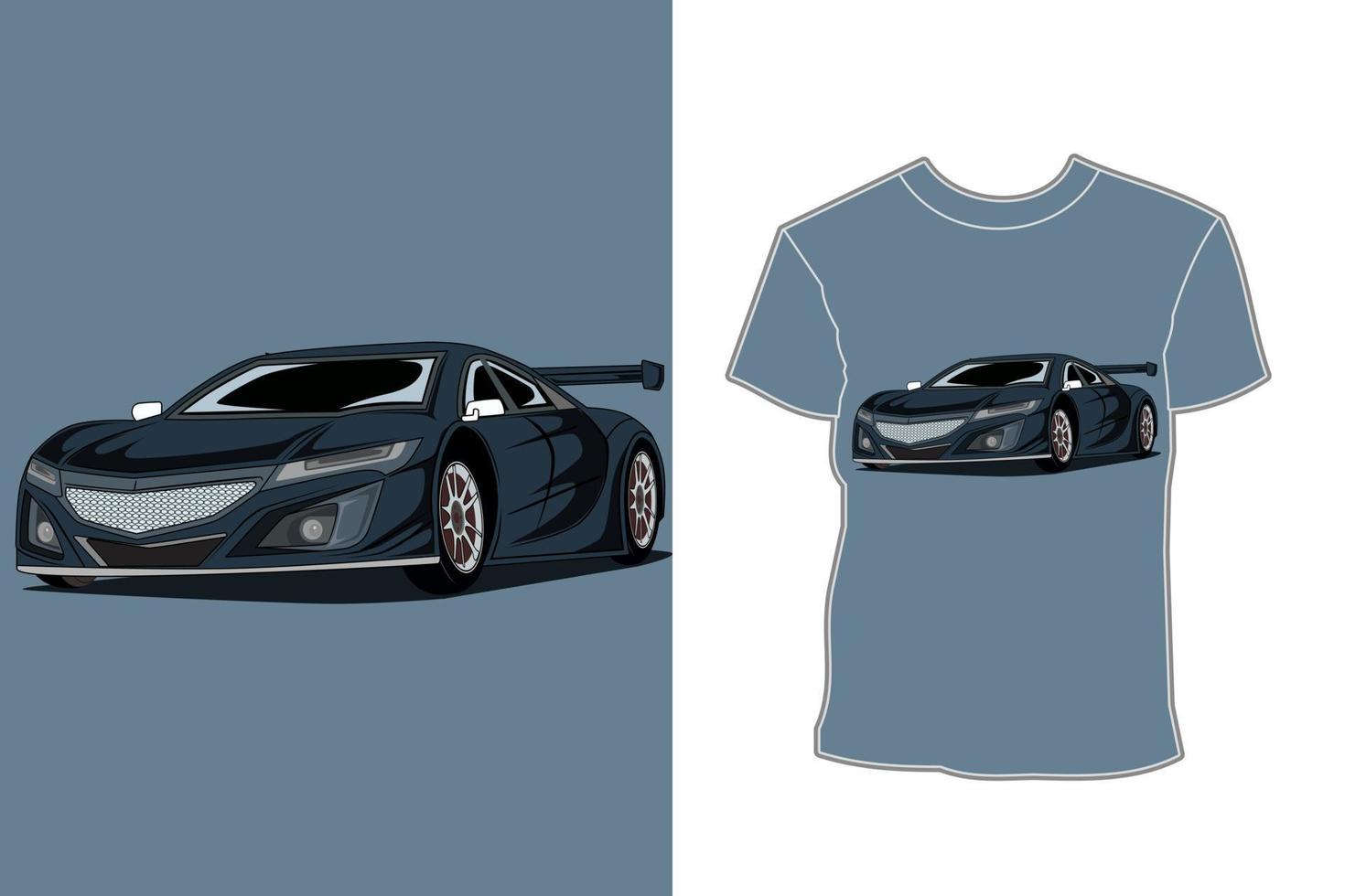 design della maglietta dell'illustrazione moderna dell'automobile sportiva blu scuro vettore