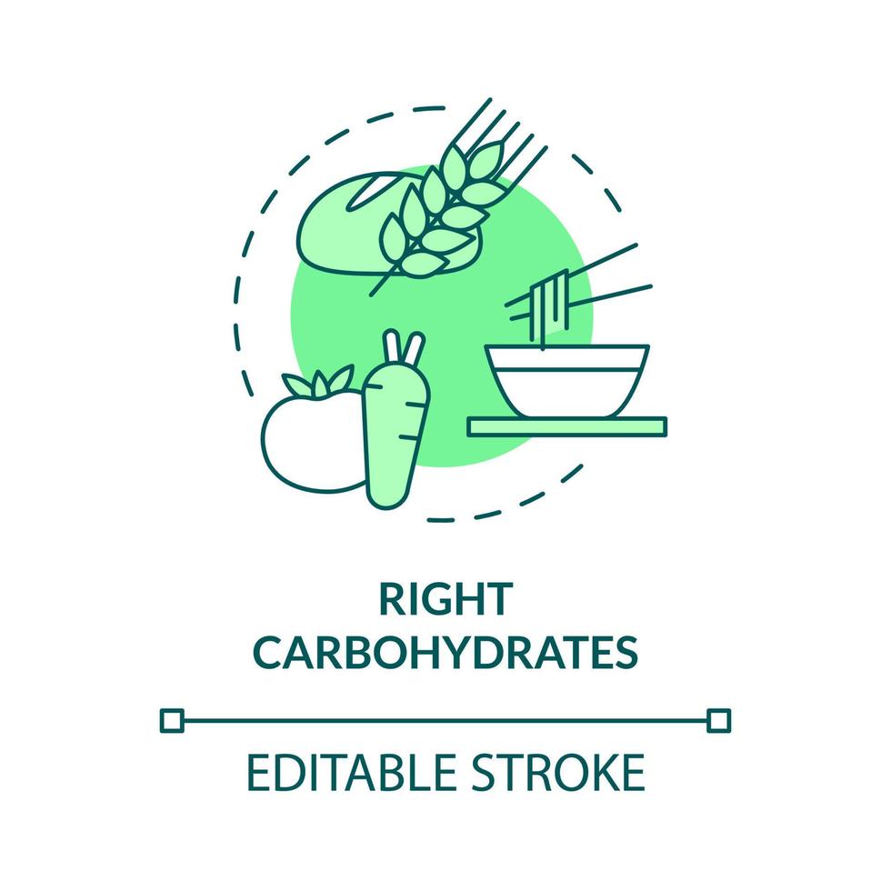 icona del concetto verde di carboidrati giusti. sana razione per fitness idea astratta linea sottile illustrazione. disegno di contorno isolato. tratto modificabile. roboto-medium, una miriade di caratteri pro-grassetto utilizzati vettore