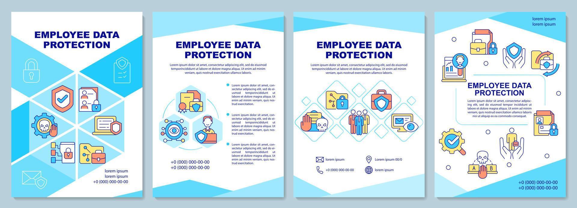 modello di brochure sulla protezione dei dati dei dipendenti. privacy sul lavoro. volantino, opuscolo, stampa depliant, copertina con icone lineari. layout vettoriali per presentazioni, relazioni annuali, pagine pubblicitarie