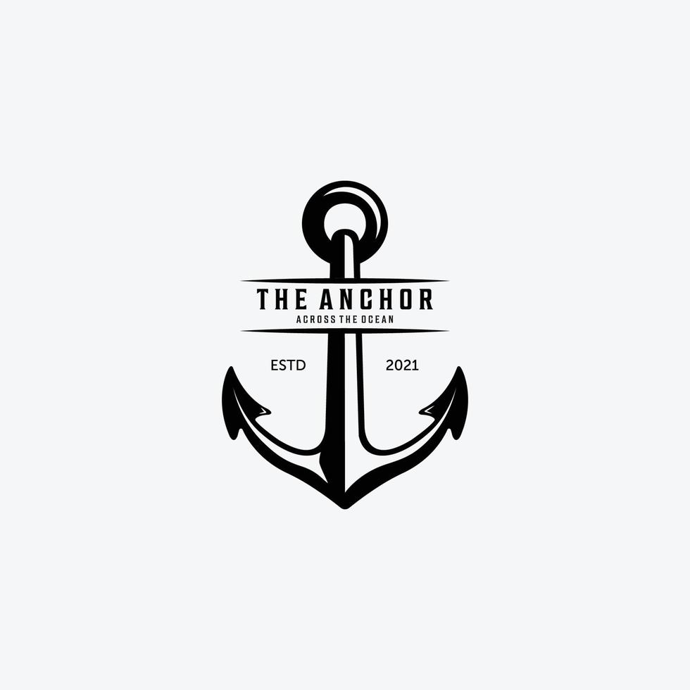 l'annata di vettore del logo della nave dell'ancora, disegno dell'illustrazione del marinaio e dell'avventura del concetto del mare