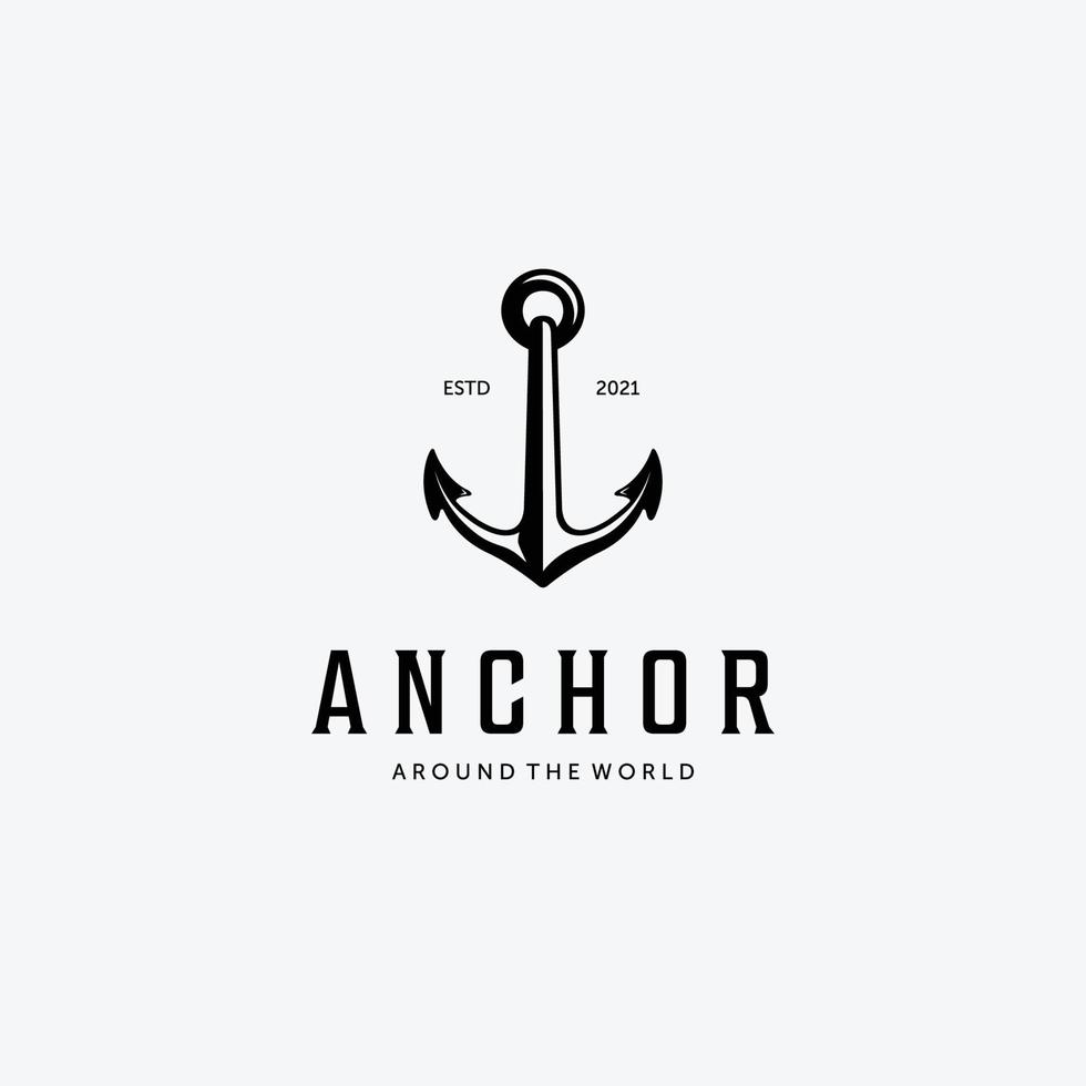 Anchor marittimo vintage logo marino disegno vettoriale illustrazione, concetto di trasporto di acqua pesante marina