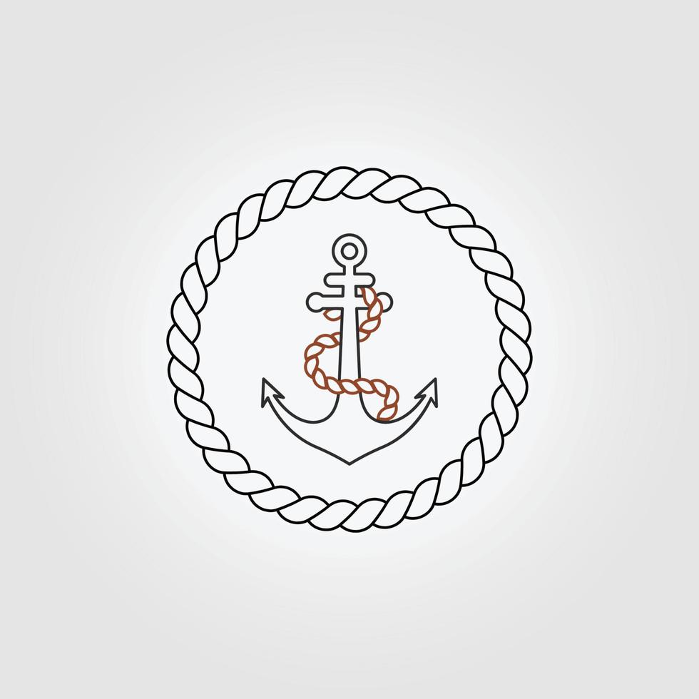 minimal line art anchor logo vettore icona illustrazione design, concetto nautico moderno