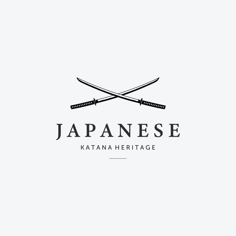 x katana ninja spada logo icona vettore vintage, illustrazione del concetto di patrimonio giapponese samurai