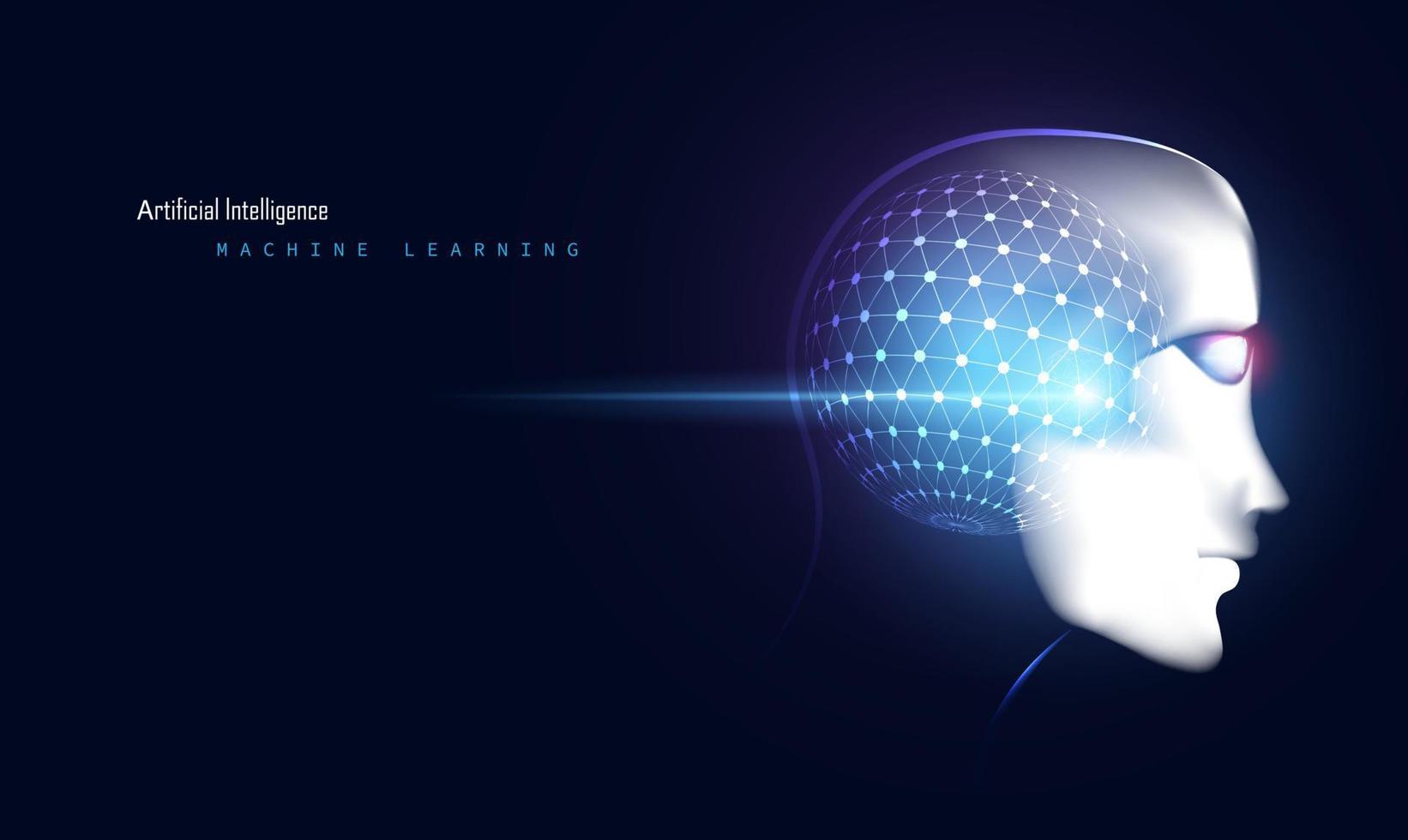 astratto intelligente intelligenza artificiale digitale futuristico tecnologia viso con cervello wireframe blu concetto ai testa umanoide rete neurale virtuale pensa, informazione, analisi, mente cibernetica, big data vettore