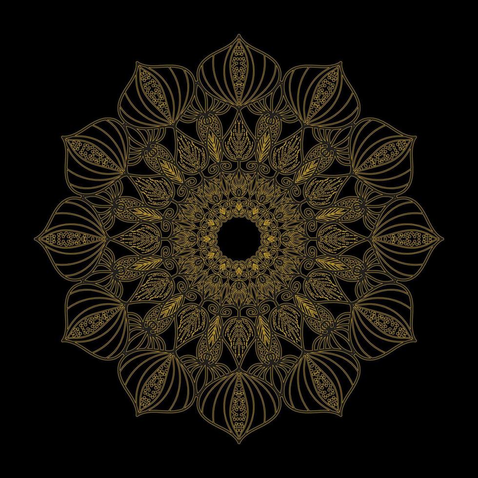 fiore mandala nero e oro vettore