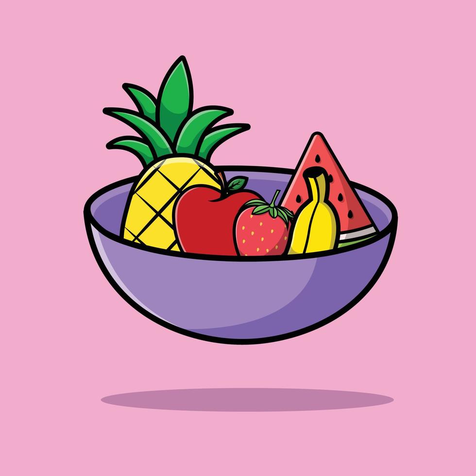 illustrazione dell'icona di vettore del fumetto di frutta sulla tazza. cibo natura icona concetto isolato vettore premium. stile cartone animato piatto