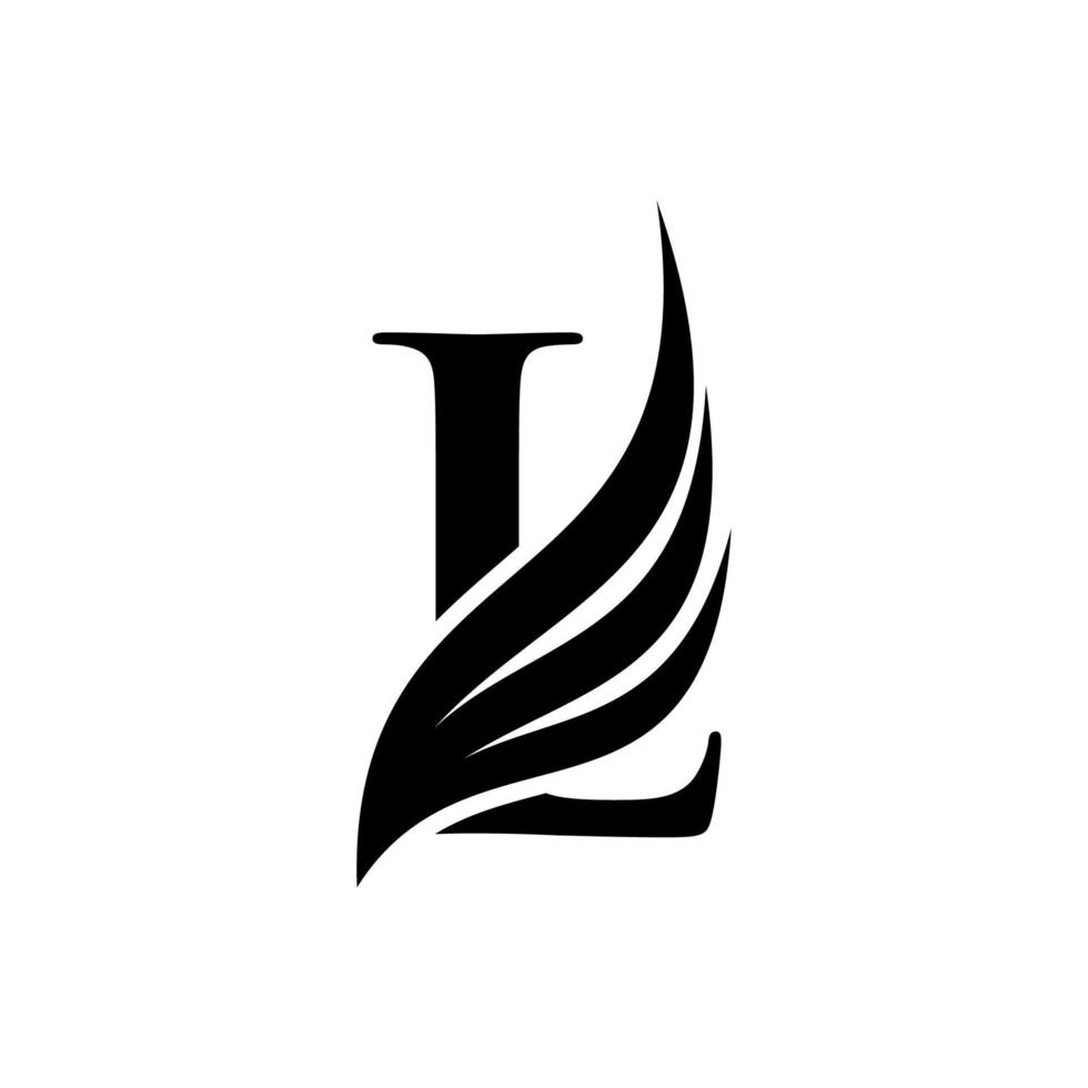 lettera iniziale l logo e simbolo delle ali. elemento di design delle ali, icona del logo della lettera iniziale l, silhouette del logo iniziale l vettore