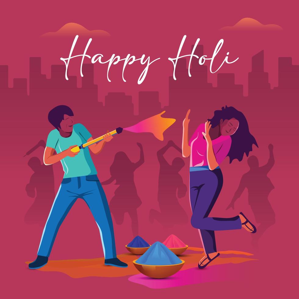 illustrazione di astratto colorato felice holi sfondo card design per il festival del colore dei saluti di celebrazione dell'india vettore