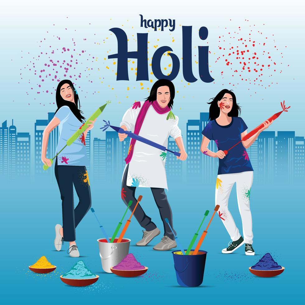 illustrazione di astratto colorato felice holi sfondo card design per il festival del colore dei saluti di celebrazione dell'india vettore