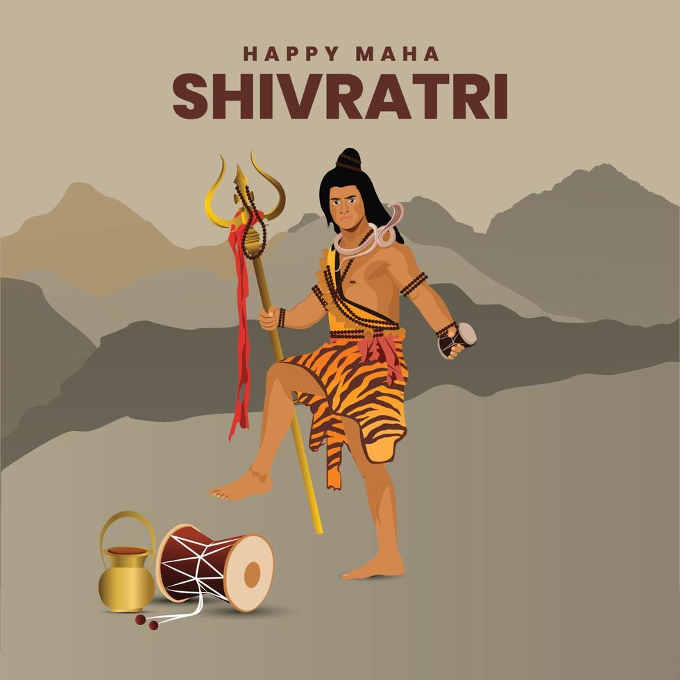 biglietto di auguri con lingam e decorazioni floreali per maha shivratri, una festa indù celebrata dal signore di shiva. illustrazione vettoriale. vettore