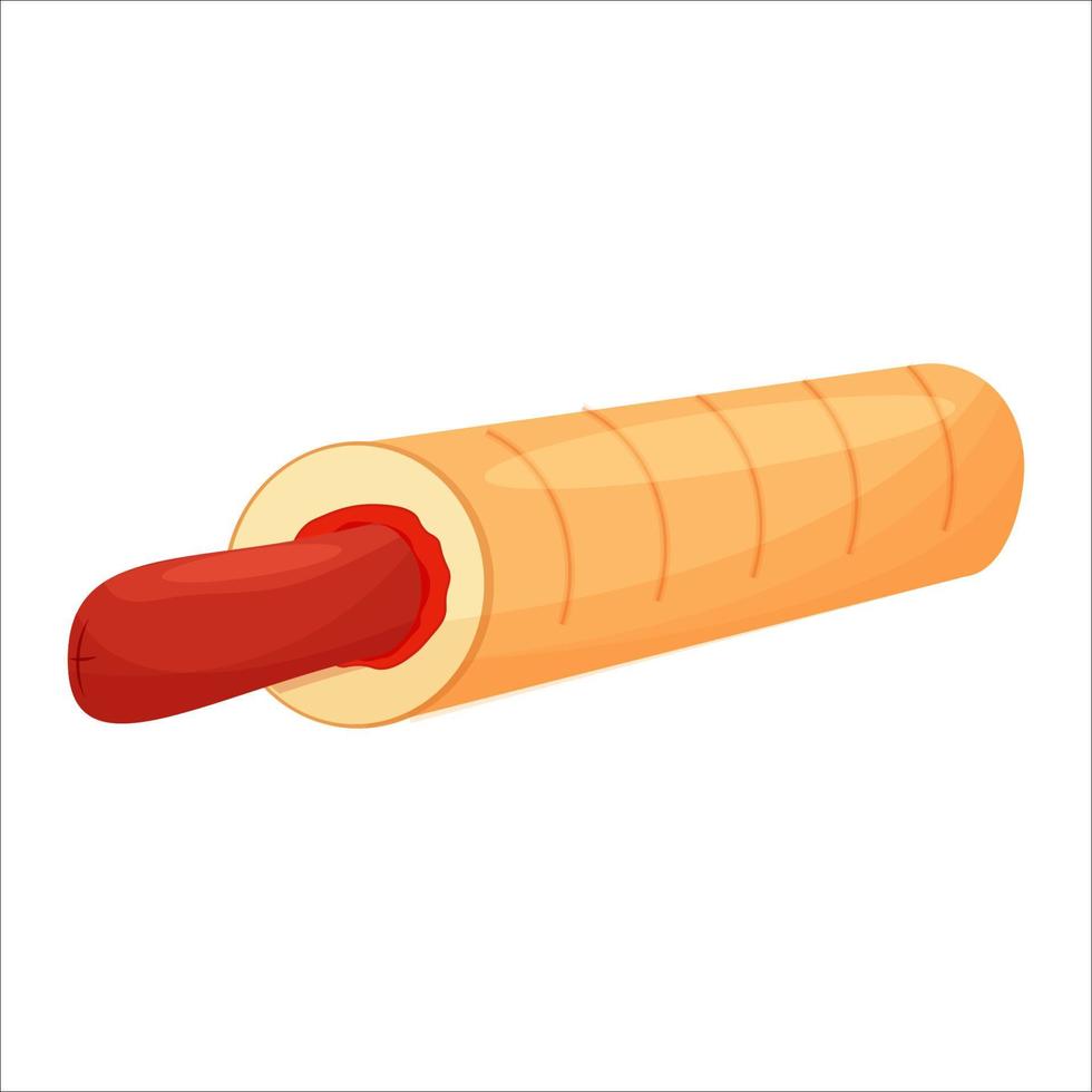 hotdog francese con panino, salsiccia alla griglia e ketchup isolati su sfondo bianco. fast food, spuntino dettagliato clip art. illustrazione vettoriale