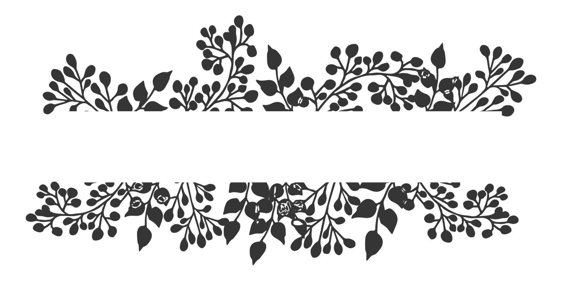 bordo diviso, cornice monogramma floreale in stile doodle isolato su sfondo bianco. decorazione dal design elegante, elemento. illustrazione vettoriale