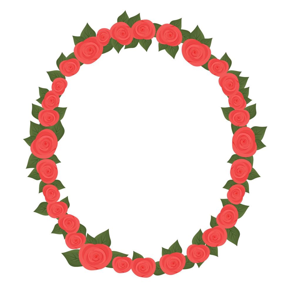 cornice ovale romantica luminosa, bordo con rose isolate su sfondo bianco. elemento di design di celebrazione di san valentino, decorazione. illustrazione vettoriale