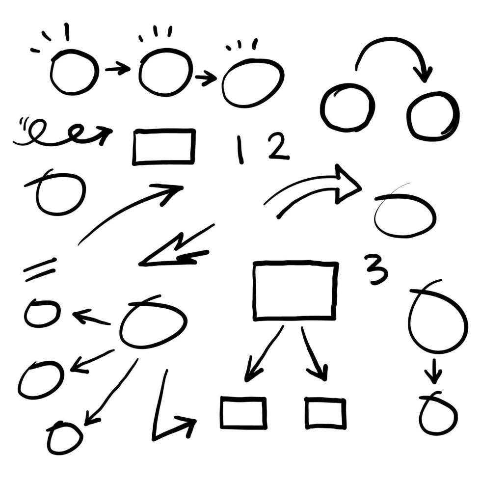 set di quadrati disegnati a mano cerchi frecce raccolta doodle per infografica vettore