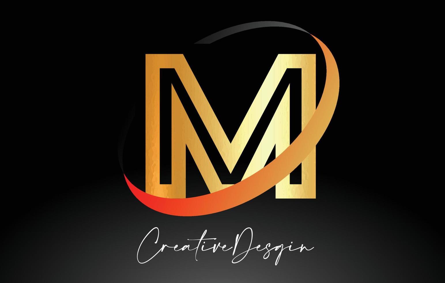 contorno lettera m logo design in colori nero e dorato icona vettore