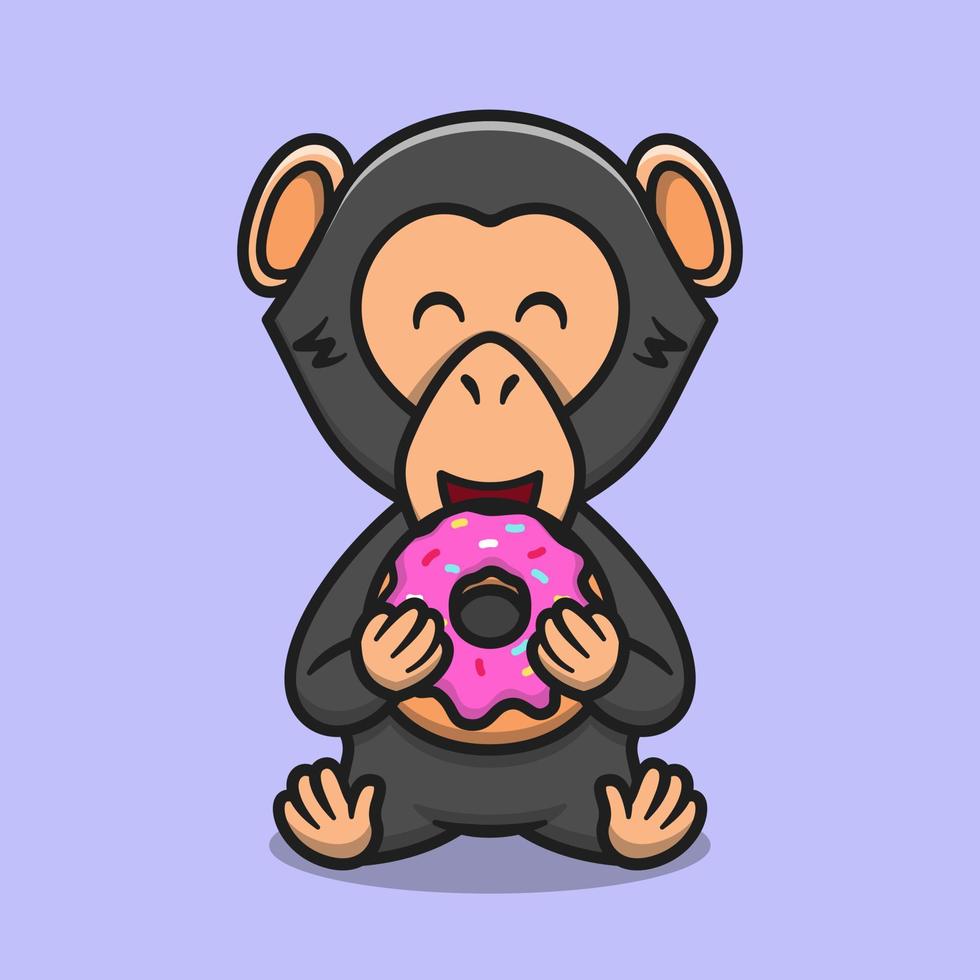 carino scimpanzé che mangia ciambella fumetto icona vettore illustrazione