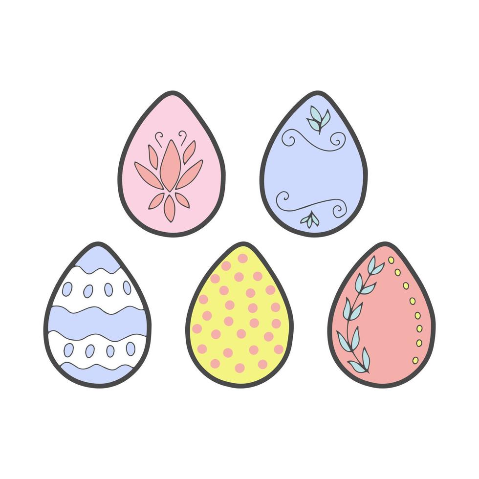raccolta di uova di Pasqua decorate colorate doodle di vettore. vettore