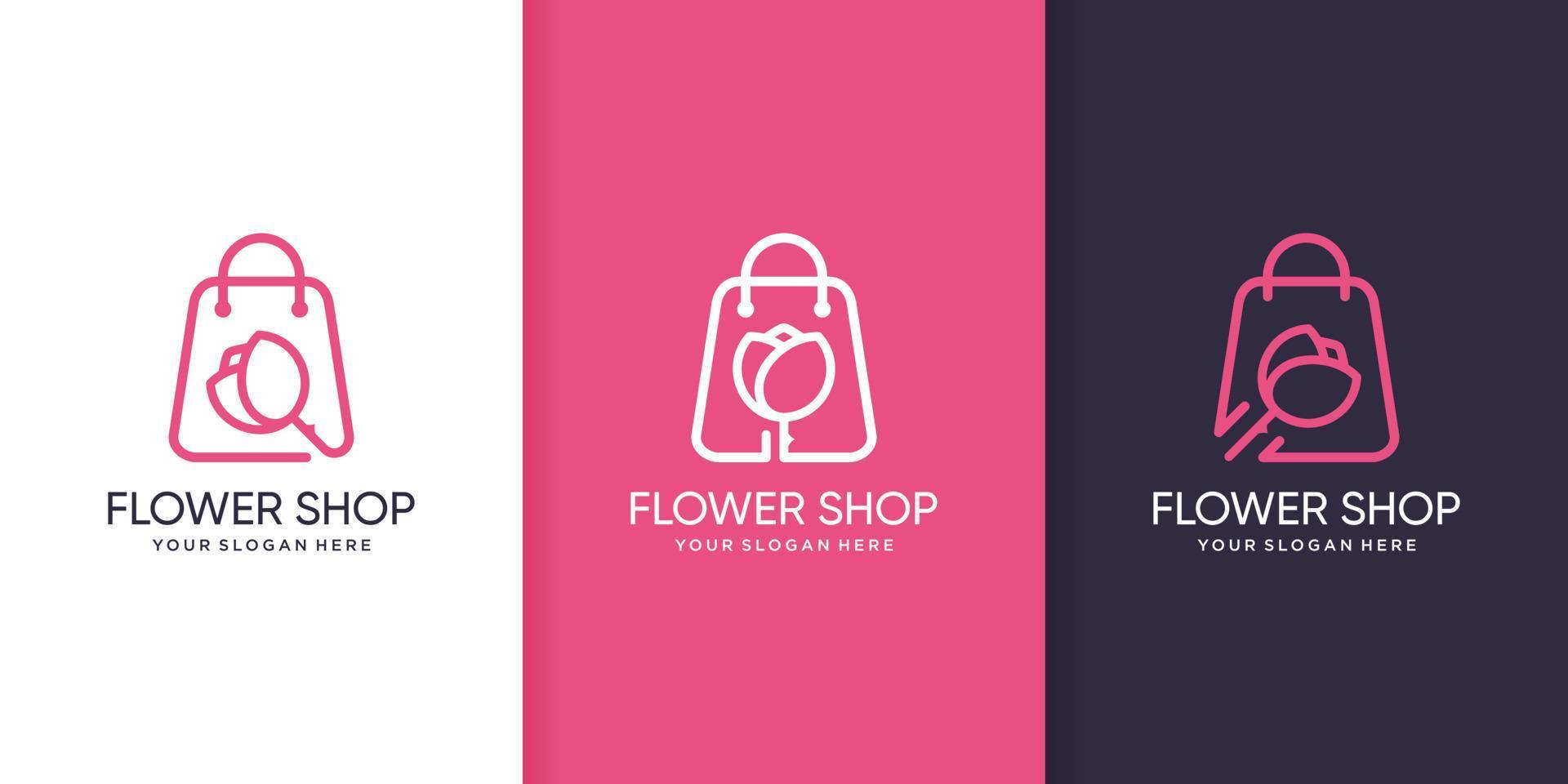 modello di logo del negozio di fiori con vettore premium in stile line art