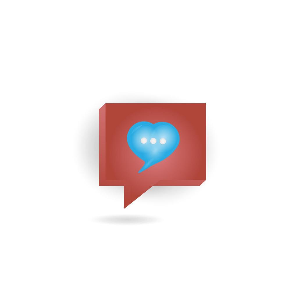 Bolle di chat del messaggio di amore 3D. su sfondo bianco. concetto di messaggio sui social media. illustrazione di rendering 3d vettore