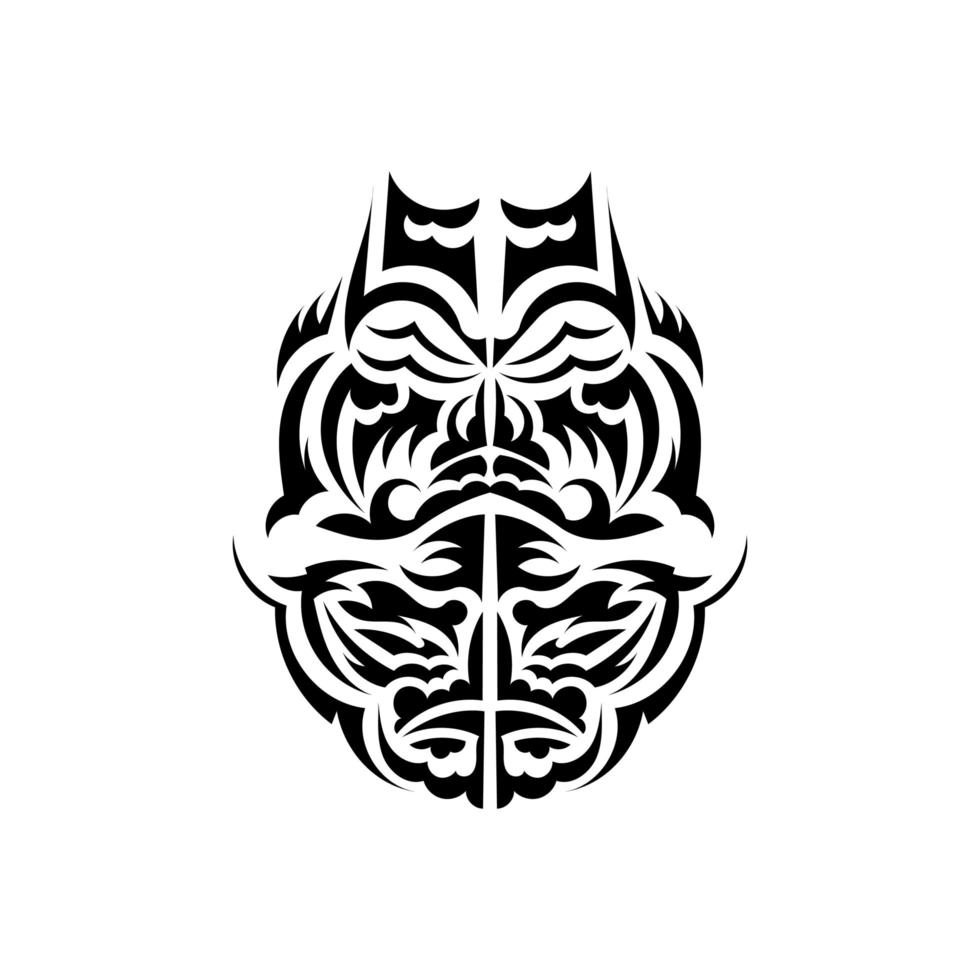 disegno della maschera tiki. motivo decorativo tradizionale della Polinesia e delle Hawaii. isolato su sfondo bianco. modello di tatuaggio pronto. vettore. vettore