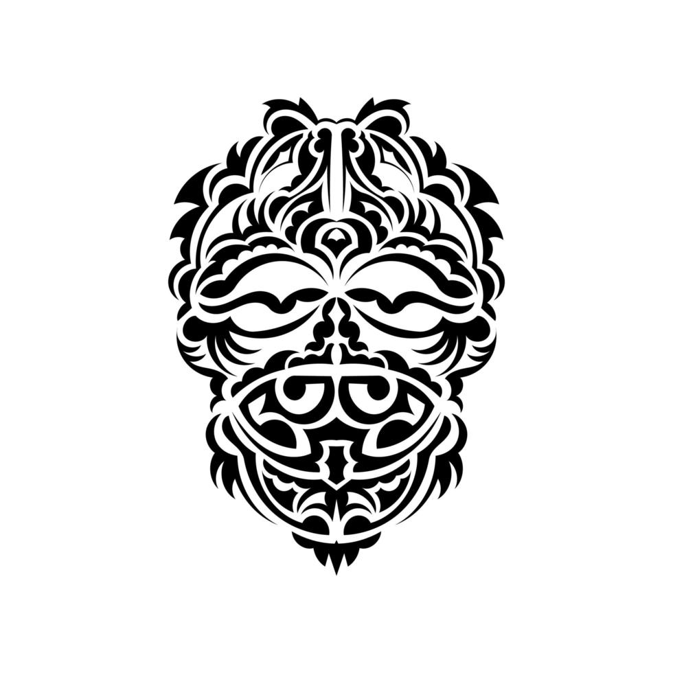 maschera tribale. simbolo del totem tradizionale. tatuaggio nero in stile maori. colore bianco e nero, stile piatto. illustrazione vettoriale disegnata a mano.