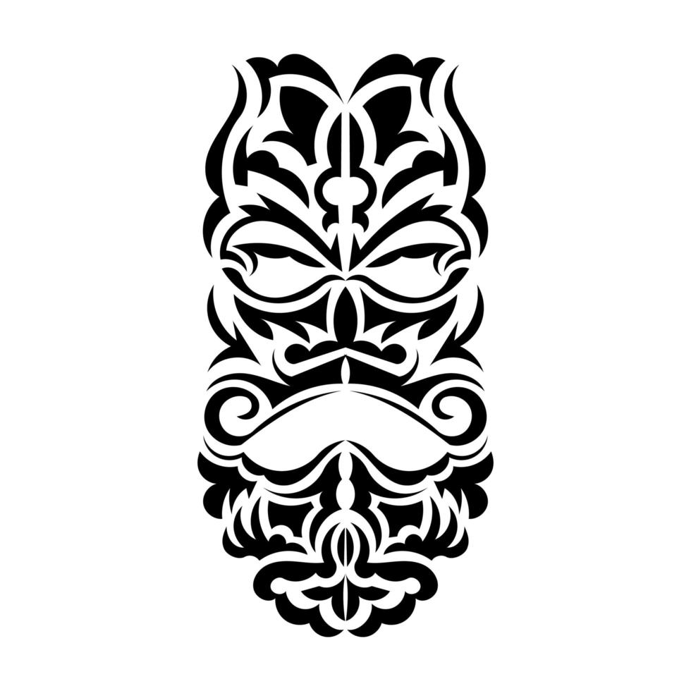 disegno della maschera tiki. maschere spaventose nell'ornamento locale della Polinesia. isolato. schizzo del tatuaggio. illustrazione vettoriale. vettore