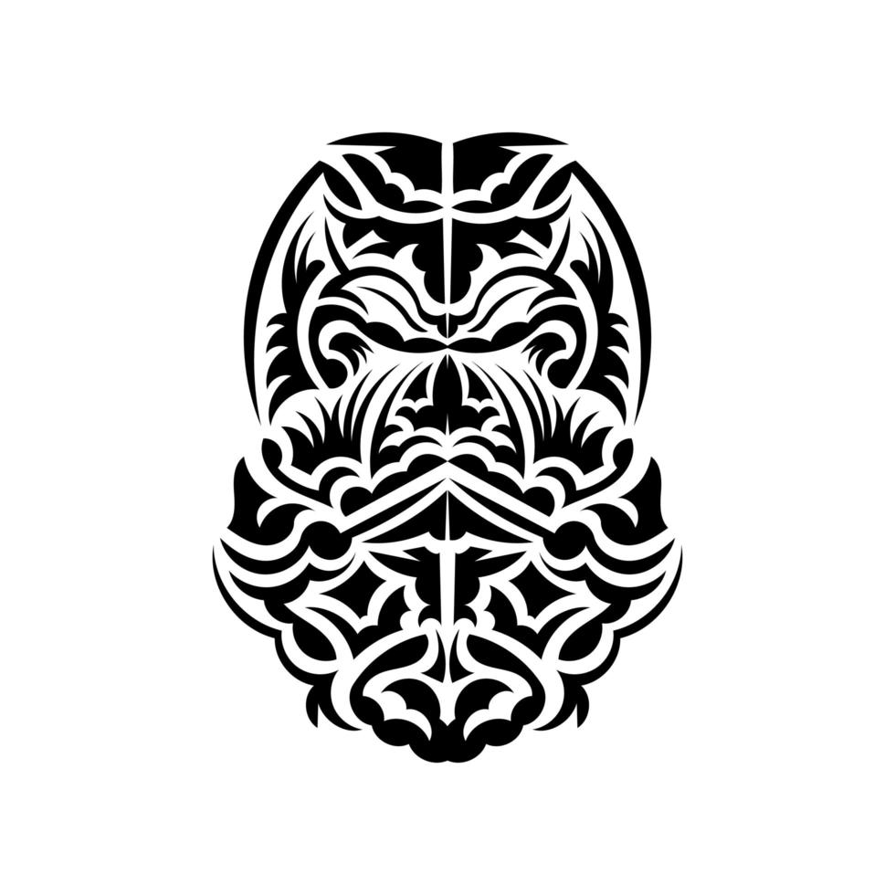 maschera tiki in bianco e nero. maschere spaventose nell'ornamento locale della Polinesia. isolato. schizzo del tatuaggio. vettore. vettore