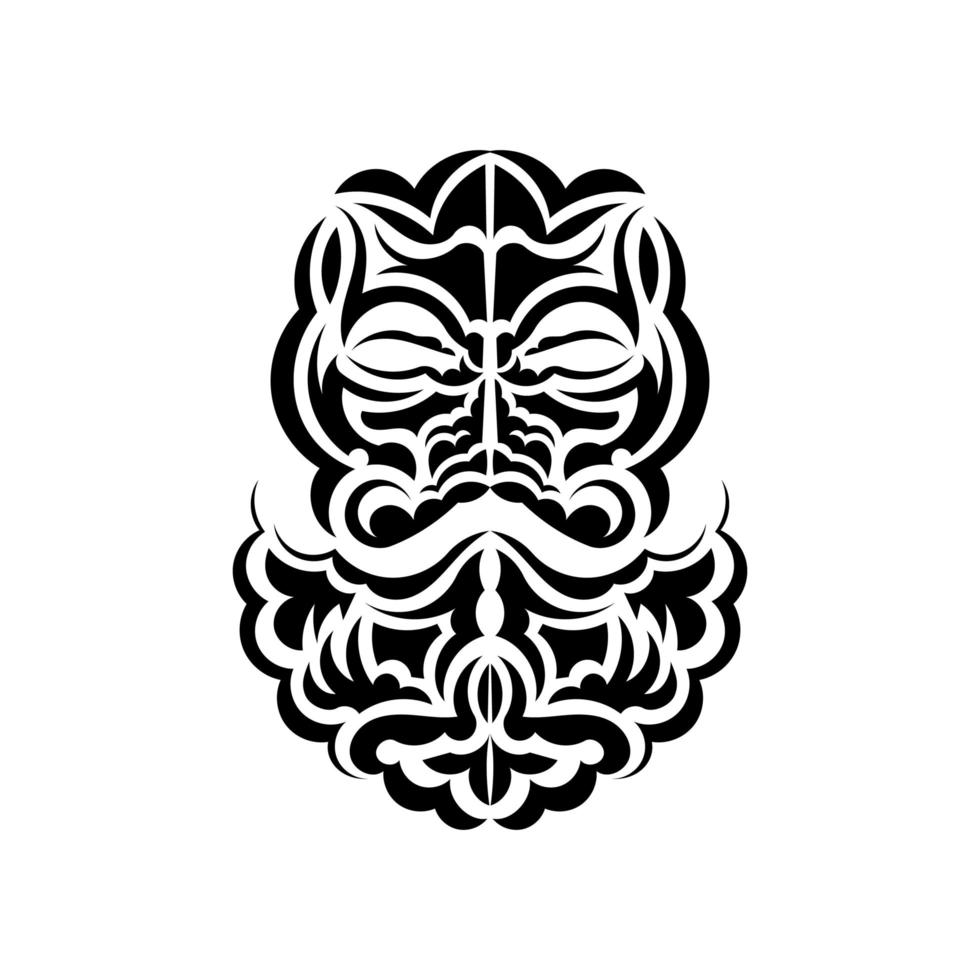 disegno della maschera tiki. motivo decorativo tradizionale della Polinesia e delle Hawaii. isolato. modello di tatuaggio pronto. illustrazione vettoriale. vettore