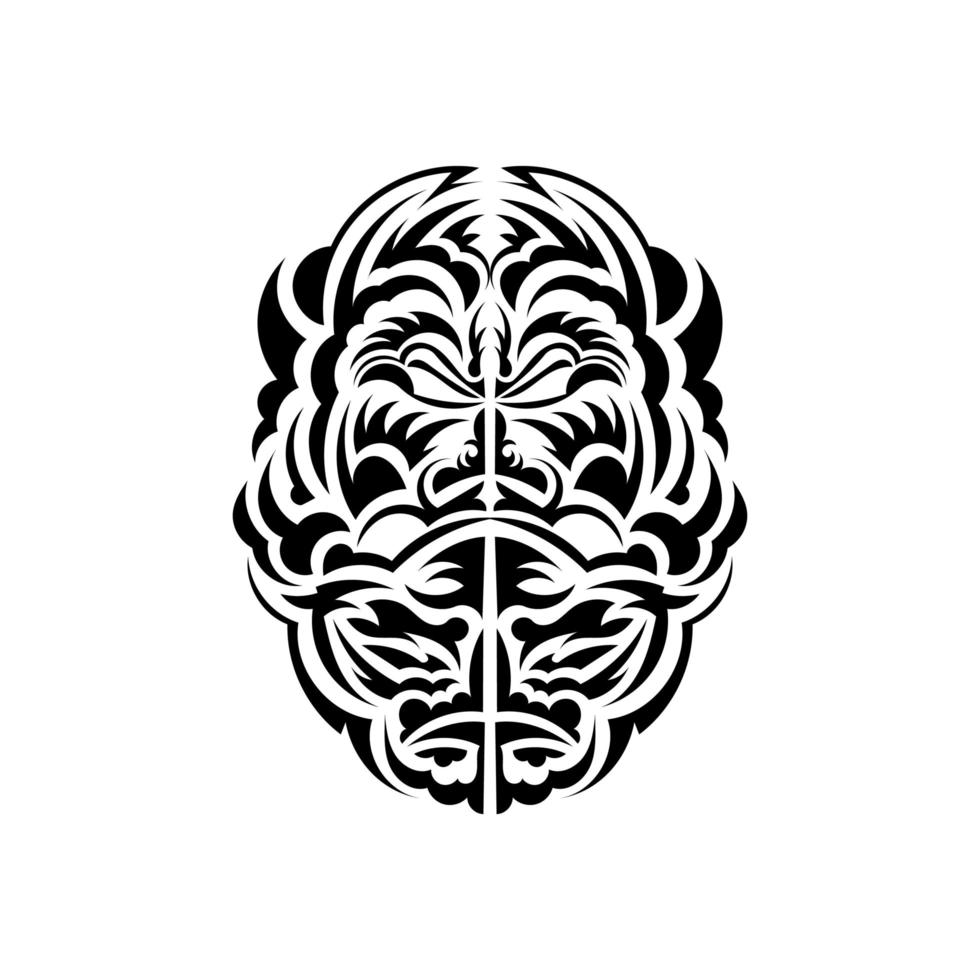 maschera tiki in bianco e nero. maschere spaventose nell'ornamento locale della Polinesia. isolato. schizzo del tatuaggio. illustrazione vettoriale. vettore