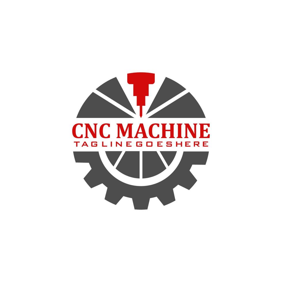 logo della fresatrice cnc. parti, metallo, strumenti, disegno vettoriale di macchinari industriali