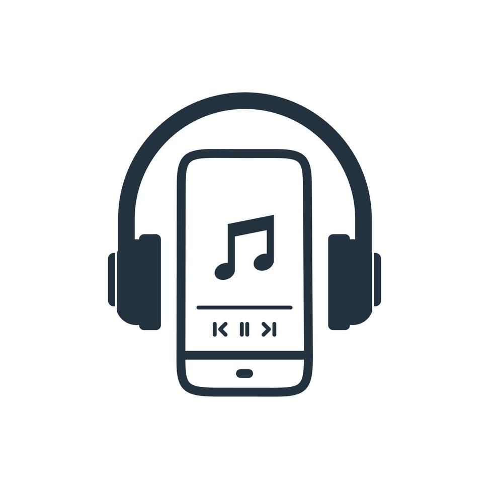 ascolta l'icona della musica. disegno vettoriale del simbolo dell'ascolto di musica su uno smartphone tramite auricolari.