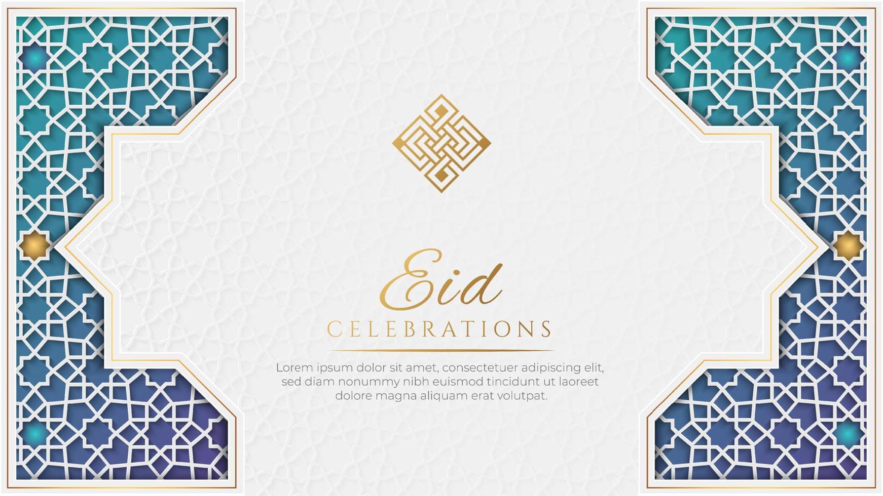 eid mubarak sfondo islamico di lusso bianco e blu con motivo ornamentale decorativo vettore