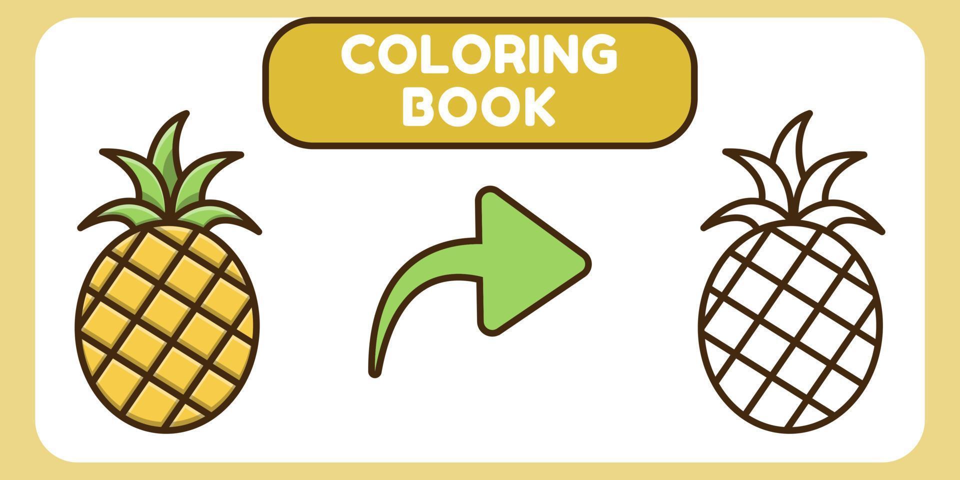 simpatico libro da colorare di doodle del fumetto disegnato a mano di ananas per i bambini vettore