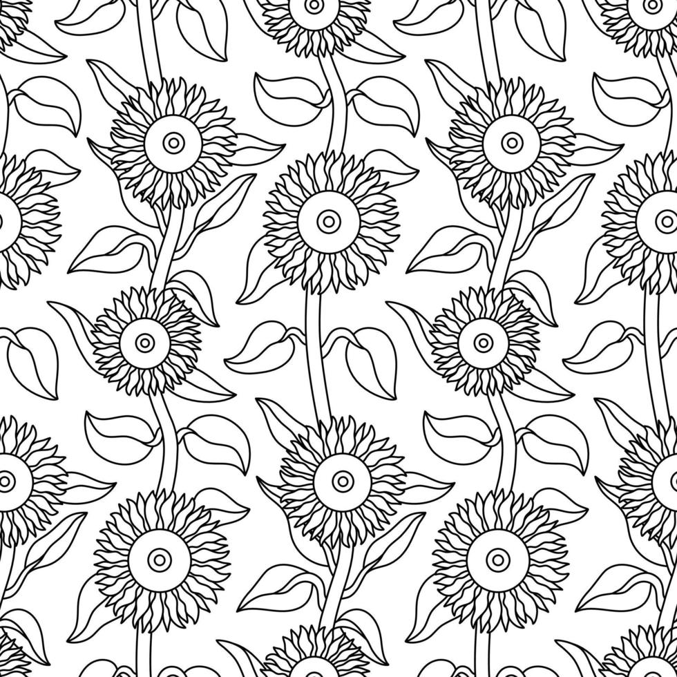 modello senza cuciture di vettore di girasole disegnato a mano in bianco e nero