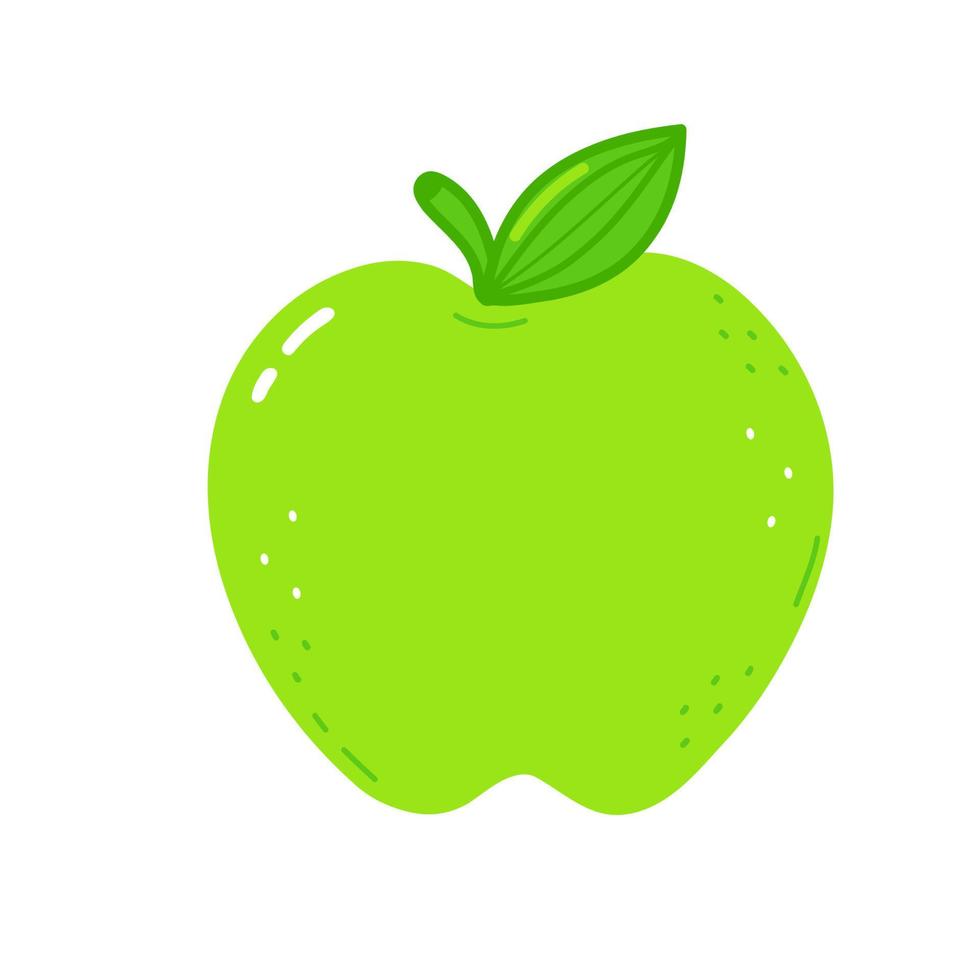 carino divertente mela verde. icona dell'illustrazione del carattere kawaii del fumetto disegnato a mano di vettore. isolato su sfondo bianco. concetto di mela verde vettore