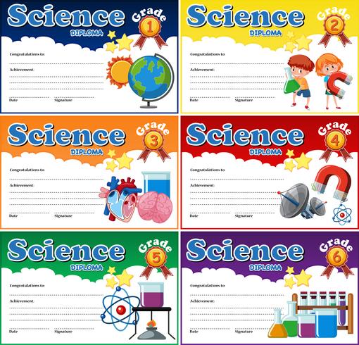 Modello di diploma scientifico di tutti i gradi vettore