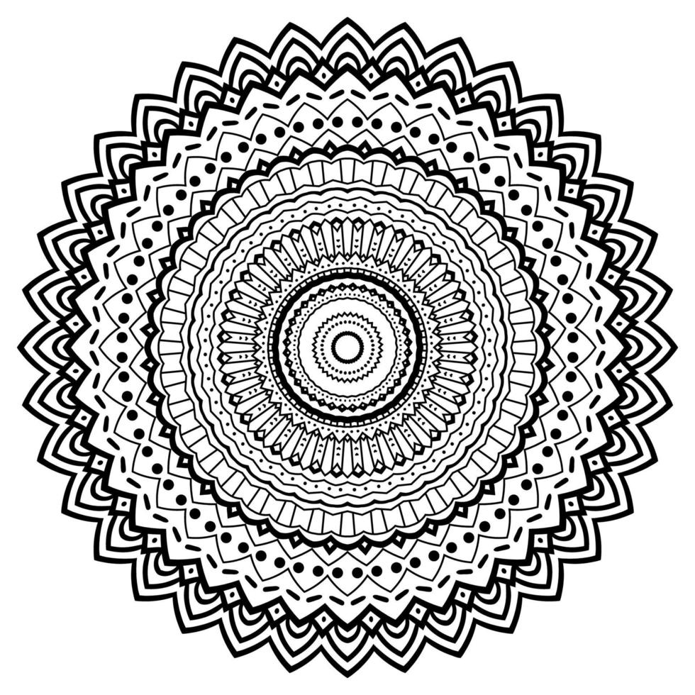 mandala di fiori di contorno nero. elemento decorativo vintage. fiore ornamentale rotondo doodle isolato su sfondo bianco. elemento cerchio geometrico. vettore