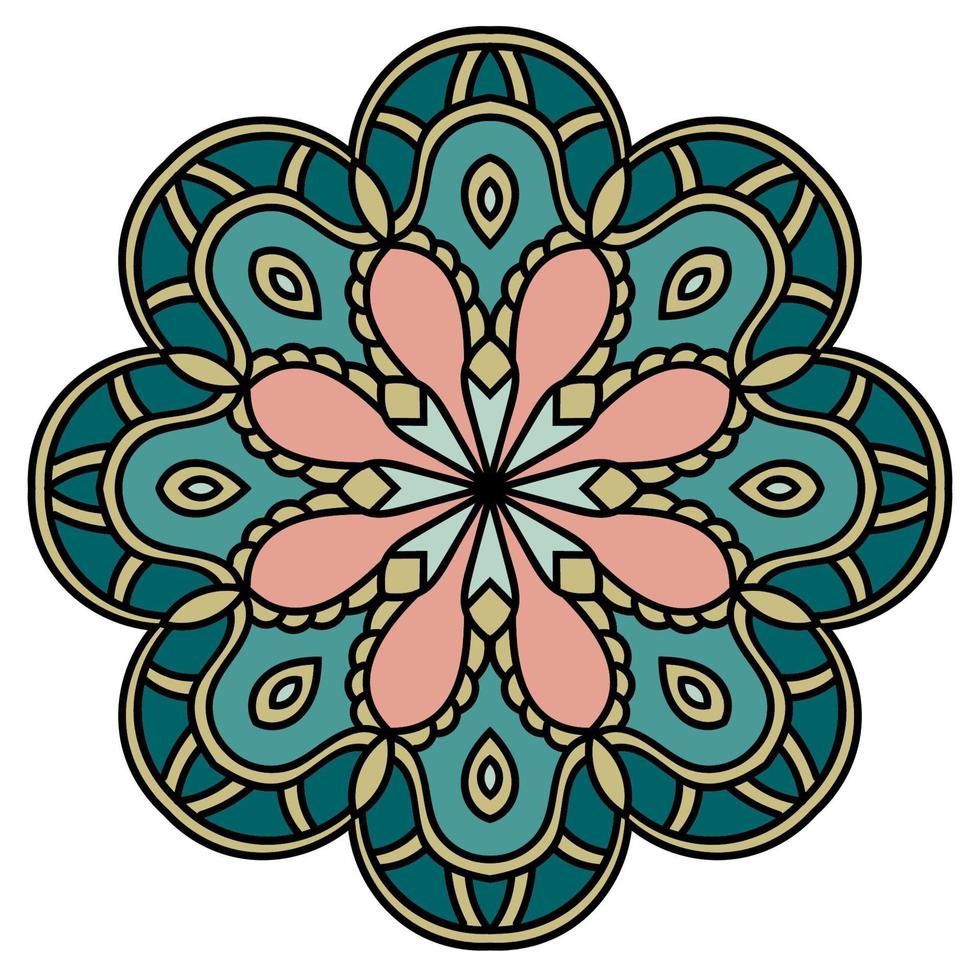 carino mandala colorato. fiore ornamentale rotondo doodle isolato su sfondo bianco. ornamento decorativo geometrico in stile etnico orientale. vettore