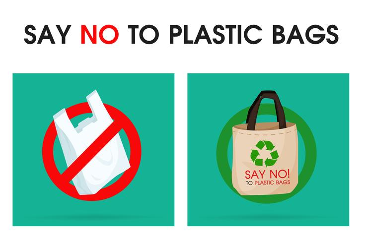 Idee per ridurre l&#39;inquinamento Dire no alla busta di plastica Ecco perché l&#39;effetto serra. La campagna per ridurre l&#39;uso di sacchetti di plastica da mettere. vettore