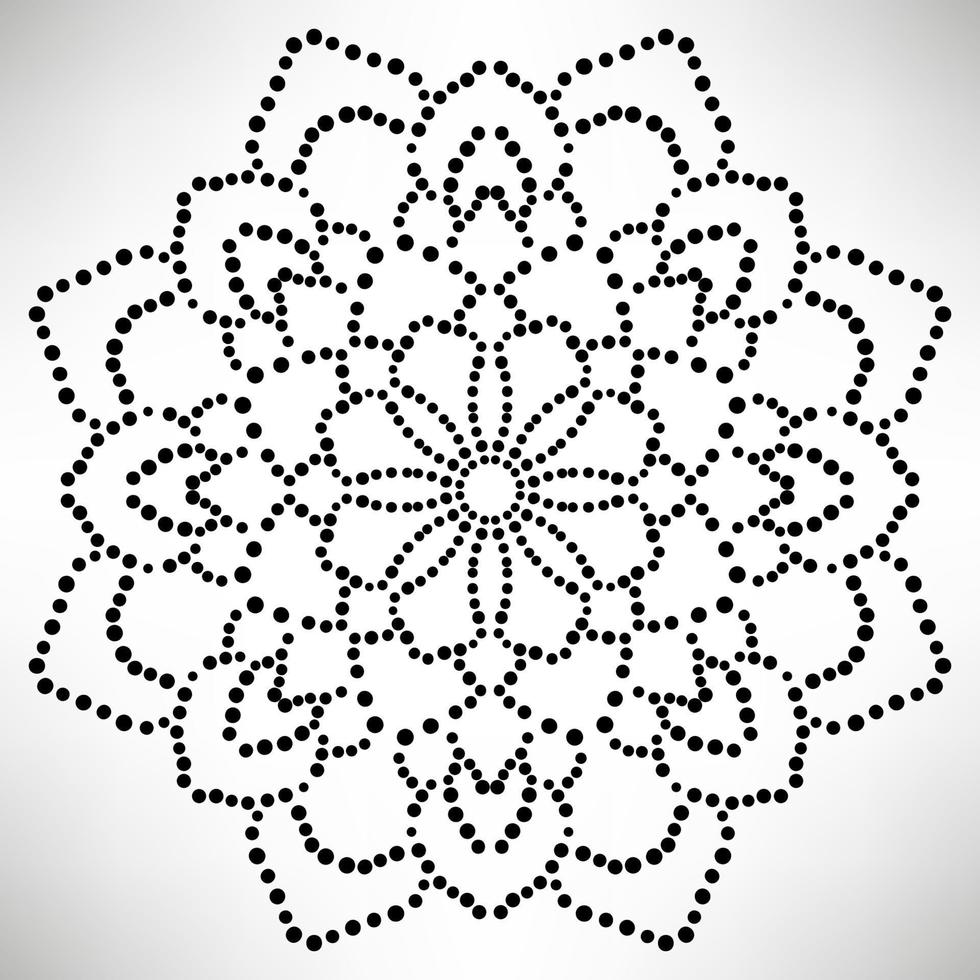 mandala di fiori punteggiati. elemento decorativo. doodle rotondo ornamentale isolato su sfondo bianco. elemento cerchio geometrico. vettore