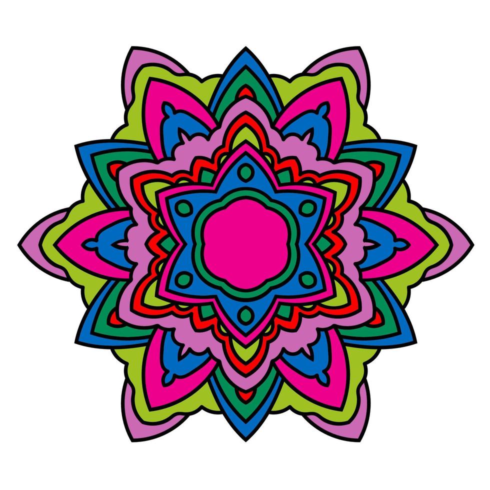 carino mandala colorato. fiore ornamentale rotondo doodle isolato su sfondo bianco. ornamento decorativo geometrico in stile etnico orientale. vettore