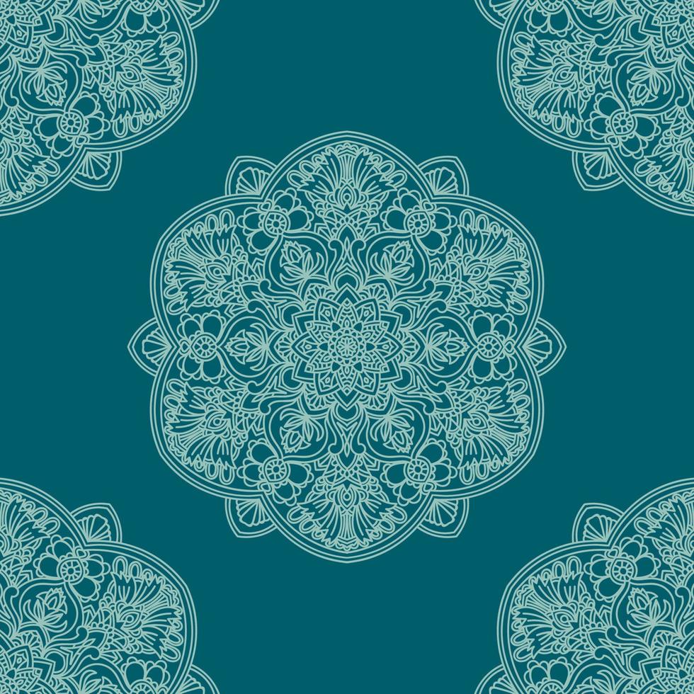 fantasia menta senza cuciture con mandala ornamentale. fondo rotondo astratto del fiore di scarabocchio. cerchio geometrico floreale. vettore