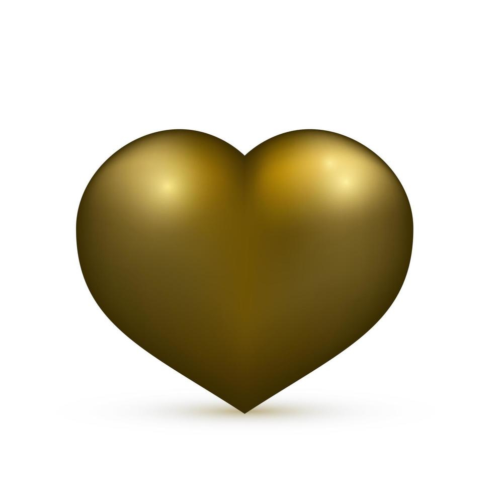 cuore d'oro realistico. isolato su bianco. sfondo della cartolina d'auguri di san valentino. icona 3D. illustrazione vettoriale romantica. modello di progettazione facile da modificare.