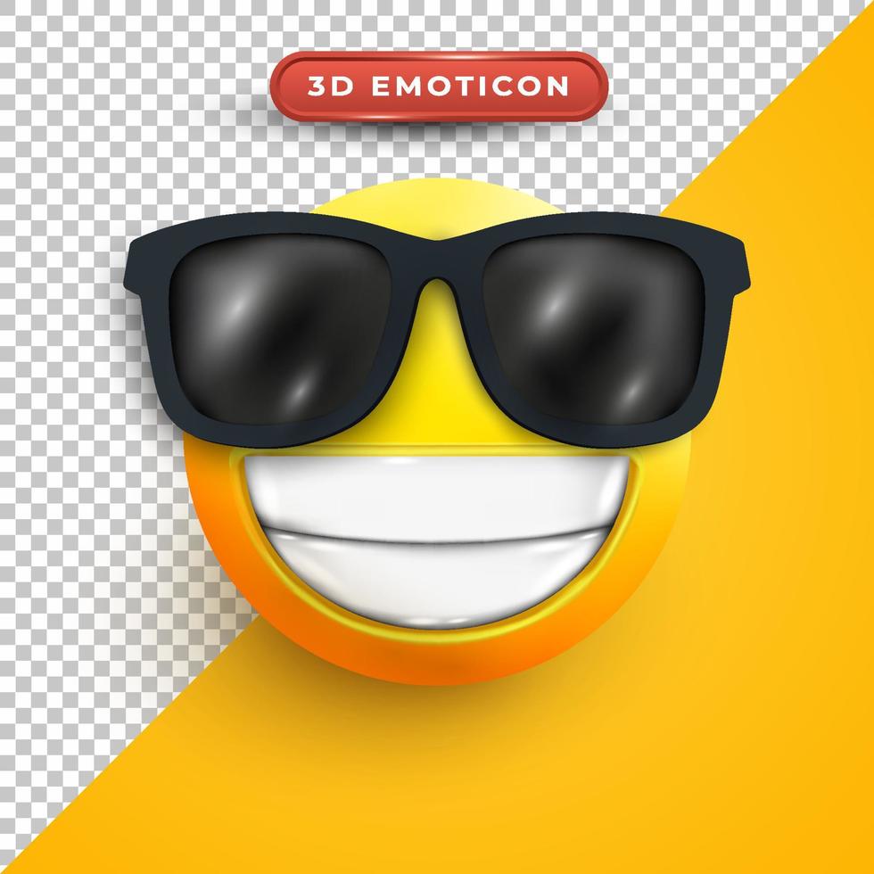 Emoji 3d con occhiali da sole e un sorriso allegro vettore