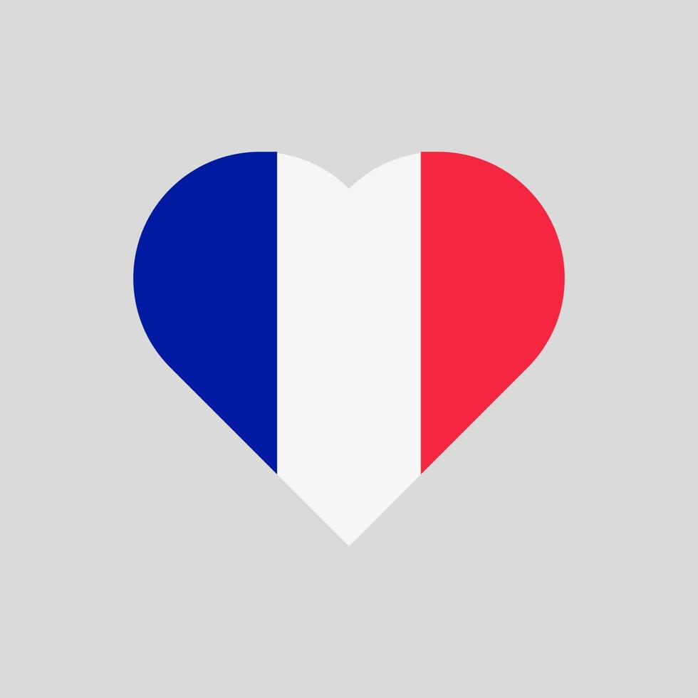 la bandiera della Francia a forma di cuore. icona vettore bandiera francese isolato su sfondo bianco
